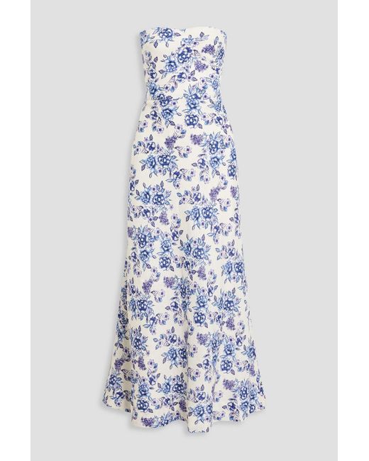 Bec & Bridge Women's Blue Audette Strapless Floral-Print Linen Maxi Dress