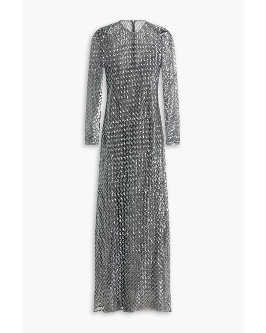 Halston Heritage Gray Kirsten Sequined Tulle Gown