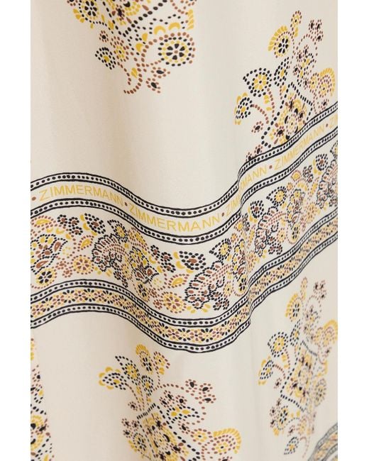 Zimmermann Natural Belted Printed Crepe De Chine Wide-leg Pants