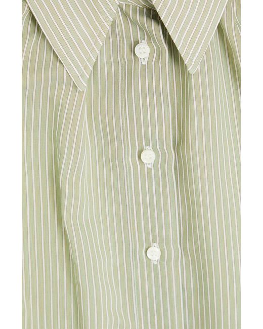 Brunello Cucinelli Green Bead-Embellished Striped Cotton And Silk-Blend Shirt