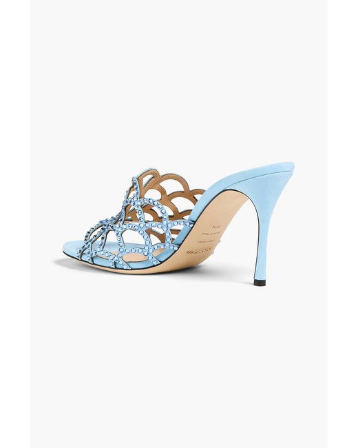 Sergio Rossi Blue Mermaid Crystal-Embellished Laser-Cut Suede Mules