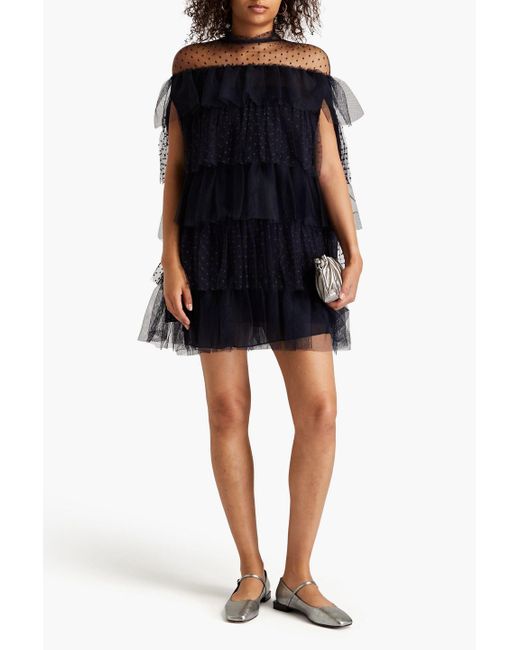 RED Valentino Blue Tiered Tulle And Point D'esprit Mini Dress