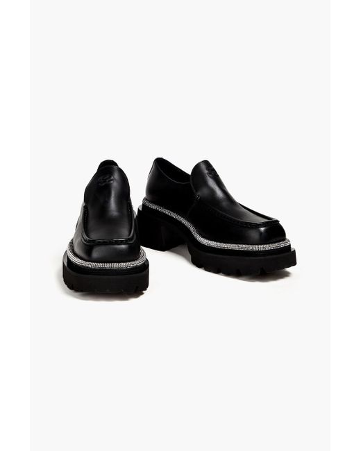 Sandro Black Teriane Crystal-embellished Leather Platform Loafers