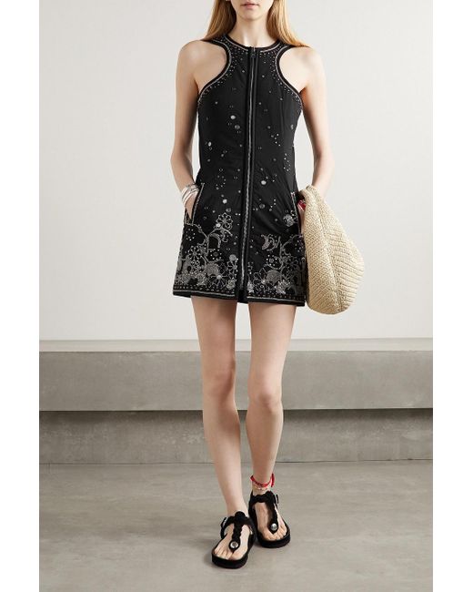 Isabel Marant Black Belila Embellished Padded Cotton Mini Dress