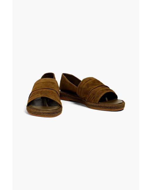 Tory Burch Brown Gathered Suede Sandals