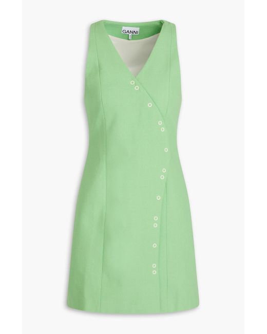 Ganni Green Cotton Mini Dress