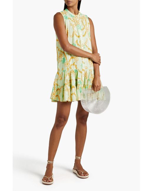 Joie Yellow Alaga Tiered Floral-print Cotton-jacquard Mini Dress