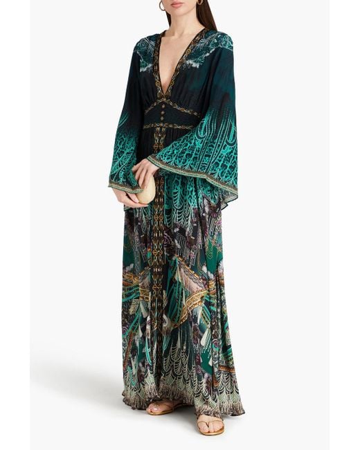 Camilla Green Crystal-embellished Printed Silk Crepe De Chine Maxi Dress