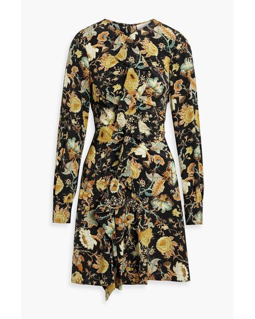 Ulla Johnson Black Salima Ruffled Floral-Print Silk-Crepe Mini Dress
