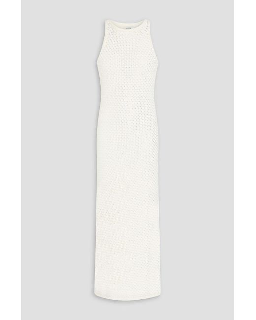 Sandro White Crystal-embellished Open-knit Midi Dress