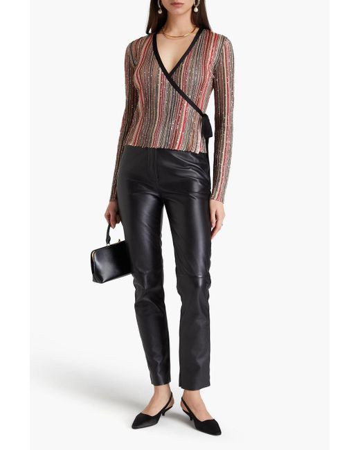 Missoni Brown Sequin-embellished Striped Ribbed-knit Wrap Cardigan