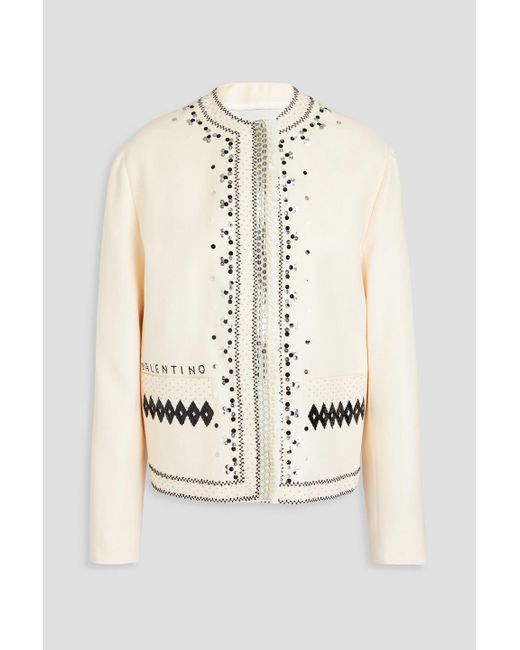 Valentino Garavani White Embellished Wool And Silk-blend Crepe Jacket