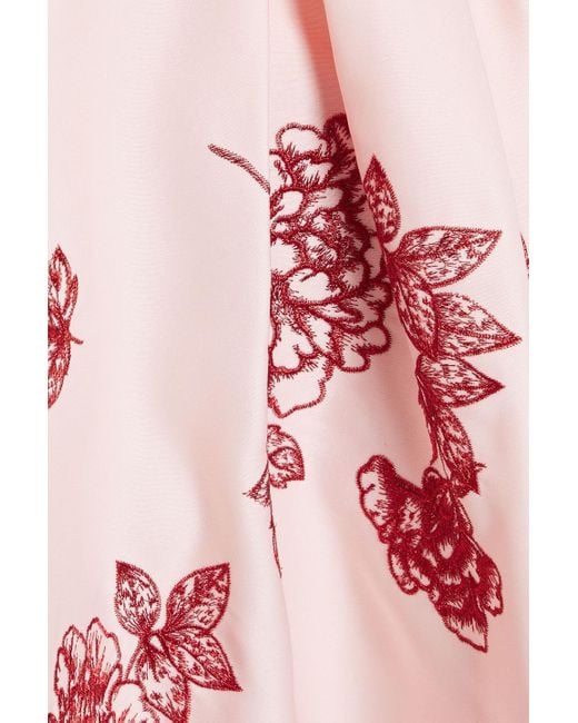 Marchesa Pink Strapless Embroidered Duchesse-satin Maxi Dress