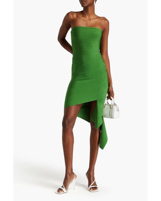 Hervé Léger Green Slashed Bandage Strapless Mini Dress