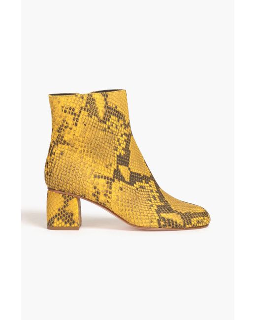 Red(v) Yellow Snake-effect Leather Ankle Boots
