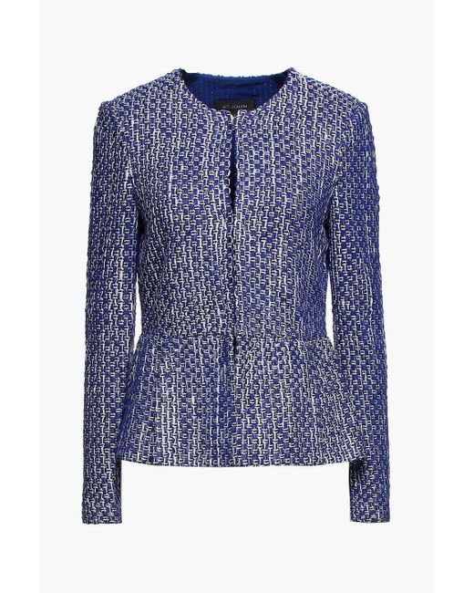 St. John Blue Cotton-blend Bouclé-tweed Peplum Jacket