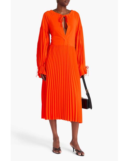Day Birger et Mikkelsen Orange Leighton Pleated Satin-crepe Midi Dress
