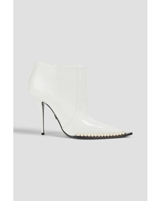 Dolce & Gabbana White Embellished Patent-leather Ankle Boots