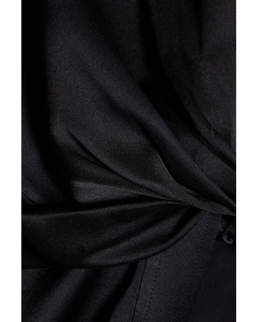 T By Alexander Wang Black Twist-front Silk-satin Mini Shirt Dress