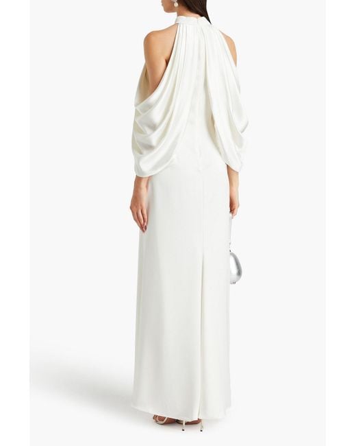 Badgley Mischka White Draped Satin Gown