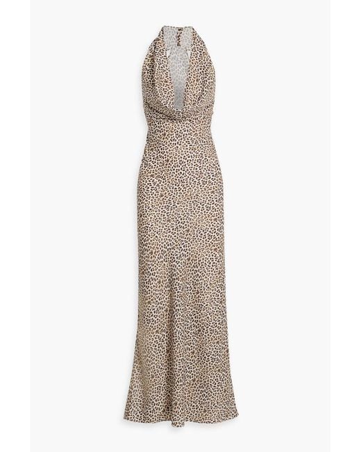 Norma Kamali Natural Draped Leopard-Print Crepe De Chine Maxi Dress