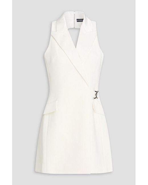 David Koma Natural Wrap-Effect Crepe Mini Tuxedo Dress