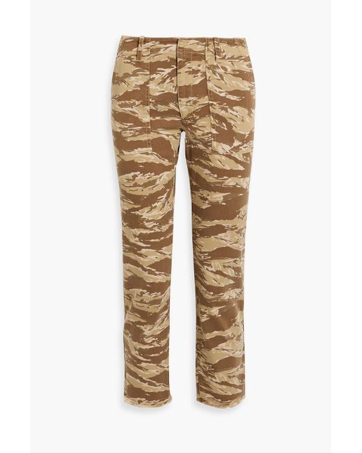 Nili Lotan Natural Jenna cropped hose aus twill aus einer baumwollmischung mit schmalem bein und camouflagemuster