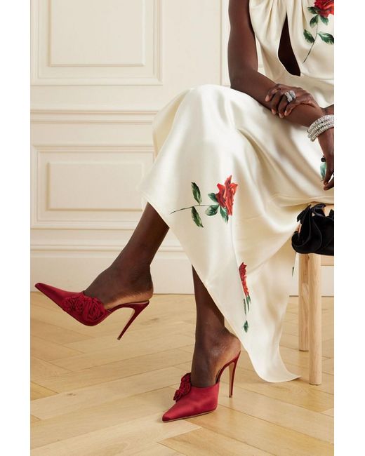 Magda Butrym Red Appliquéd Satin Mules