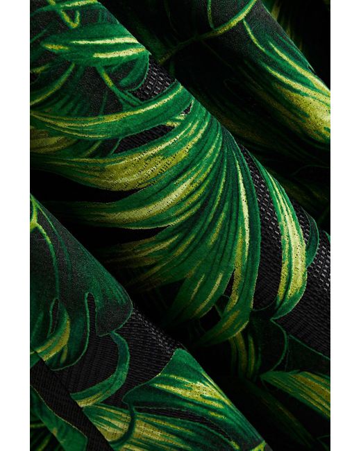 Dolce & Gabbana Green Printed Flocked Tulle Midi Dress