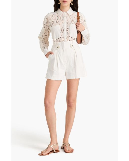 Veronica Beard Women's White Franzi Pleated Linen-Blend Shorts