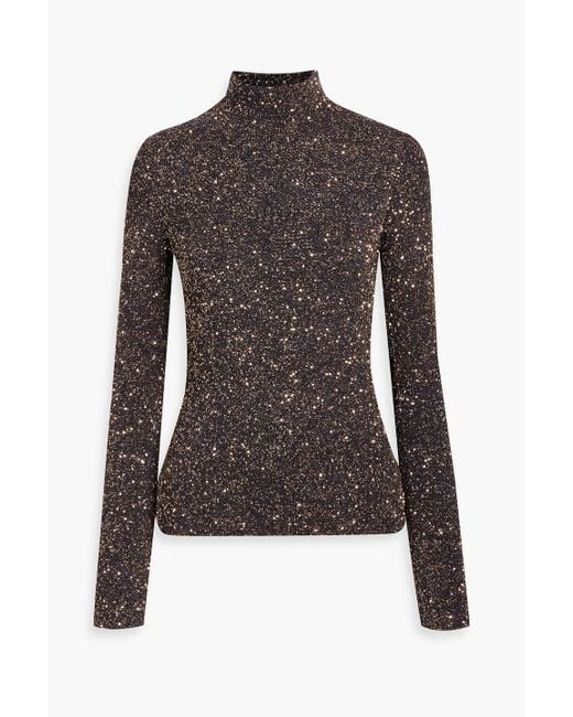 Proenza Schouler Brown Cutout Sequined Crochet-knit Turtleneck Sweater