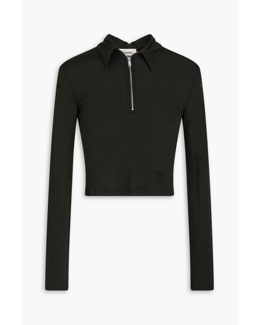 Nanushka Black Cropped Wool-jersey Half-zip Top
