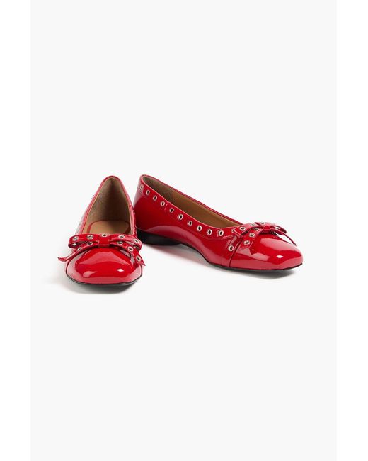Ganni Red Eyelet-Embellished Ballet Flats