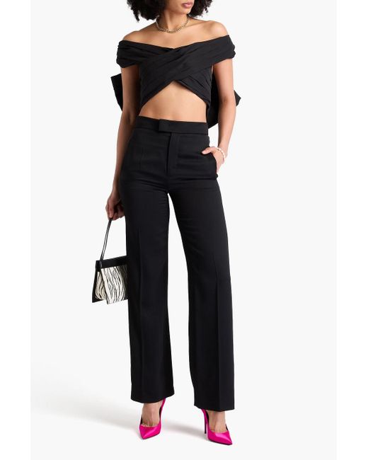 Carolina Herrera Black Cropped Bow-Detailed Pleated Silk-Faille Top