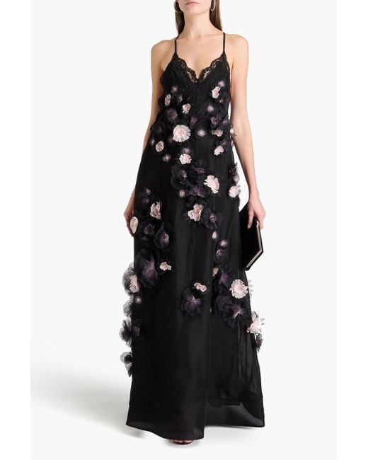 Zimmermann Black Embellished Linen And Silk-blend Gauze Maxi Dress