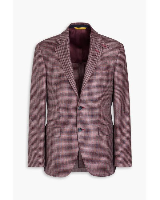 Canali Purple Houndstooth Cotton, Linen And Wool-blend Blazer for men