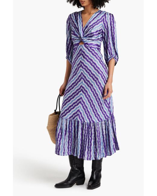 Sandro Purple Cutout Twisted Floral-print Satin-twill Maxi Dress