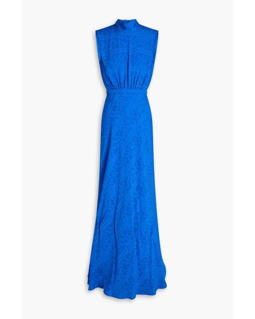 Saloni Blue Fleur Silk-jacquard Maxi Dress