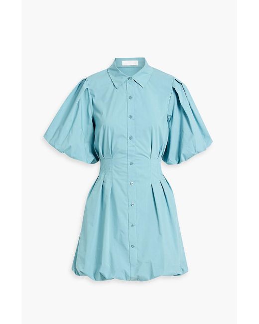 Jonathan Simkhai Blue Cleo Pleated Cotton-blend Poplin Mini Shirt Dress