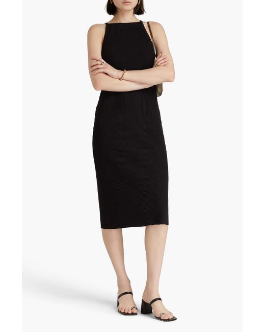 Vince Black Ribbed-knit Midi Dress