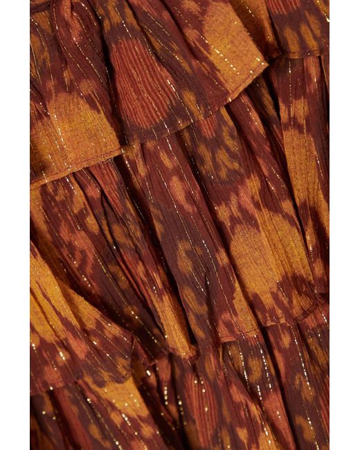 Ulla Johnson Brown Naiya Ruffled Metallic Printed Cotton-blend Crepon Mini Dress