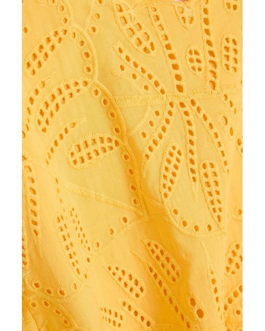 Farm Rio Yellow Cropped Broderie Anglaise Cotton Top