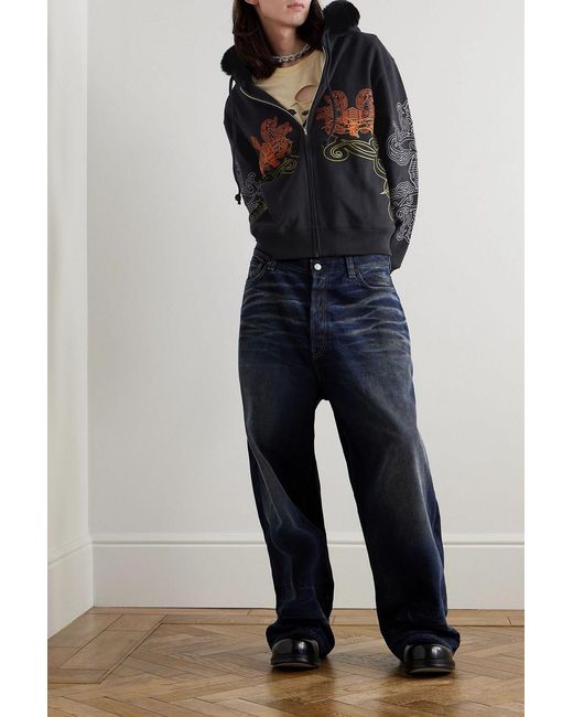 Acne Black Plush-Trimmed Embroidered Cotton-Jersey Hoodie for men