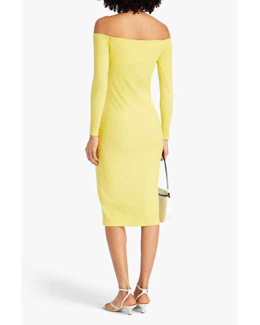 Enza Costa Yellow A Coste Off-the-shoulder Ribbed Jersey Midi Dress