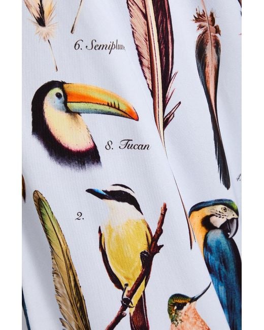 Agua Bendita White Memoria Pluma Printed Satin Wide-leg Pants