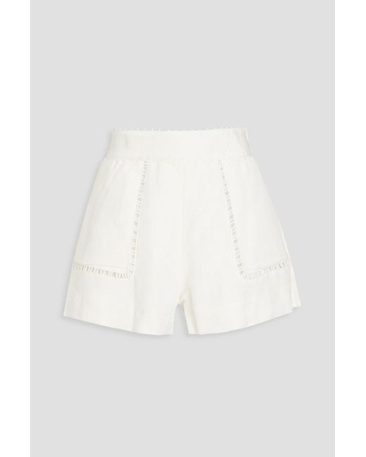 Aje. White Lucie Bead-embellished Linen-blend Shorts