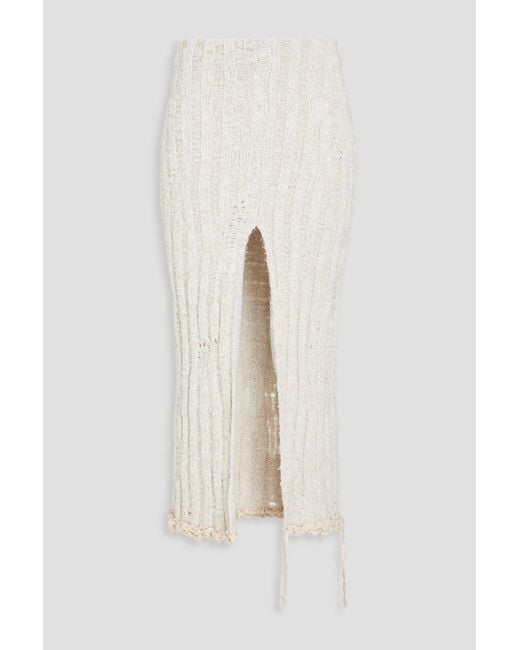 Acne White Distressed Ribbed Wool-blend Midi Skirt
