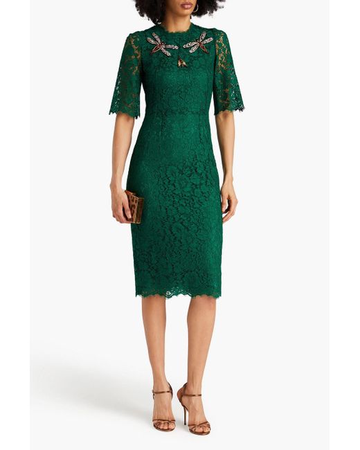 Dolce & Gabbana Green Kleid aus schnurgebundener spitze mit verzierung
