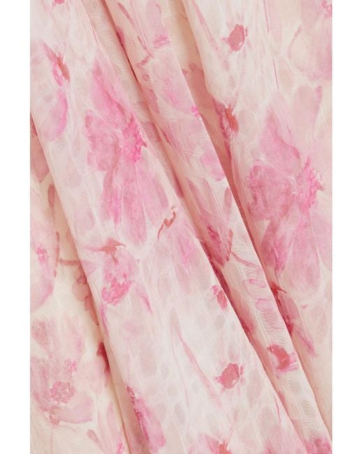 Mikael Aghal Pink Maxikleid aus chiffon mit floralem print und asymmetrischer schulterpartie