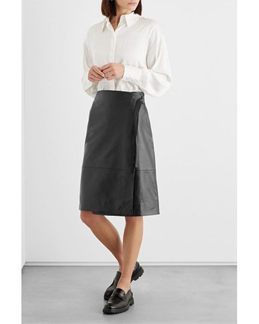 Iris & Ink Black Joline Leather Wrap Skirt